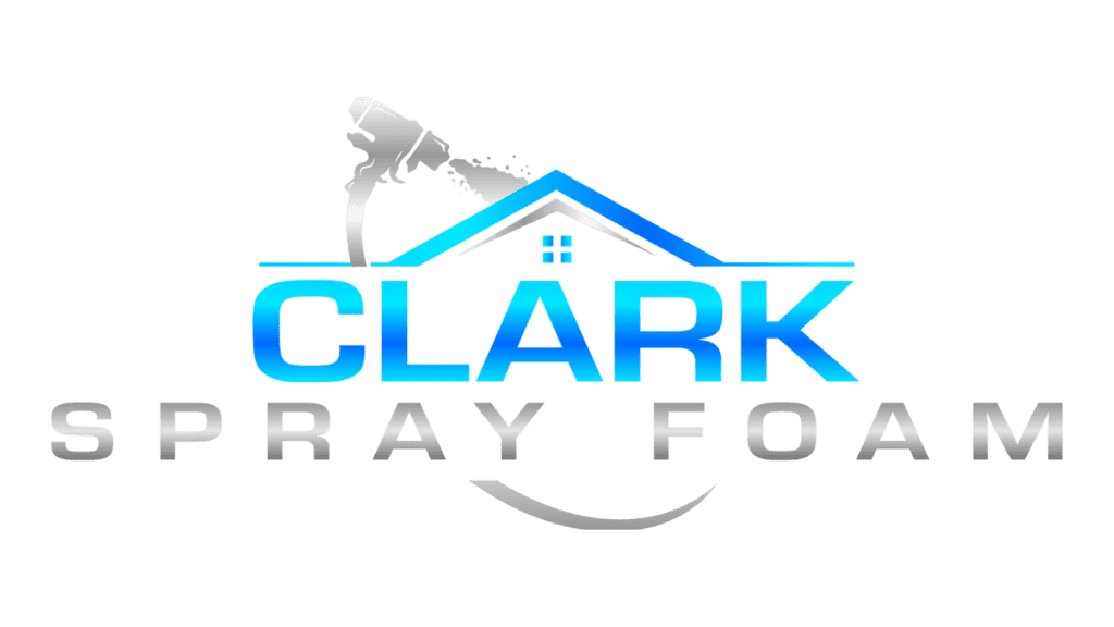 Clark Spray Foam logo with house and spray foam illustration.